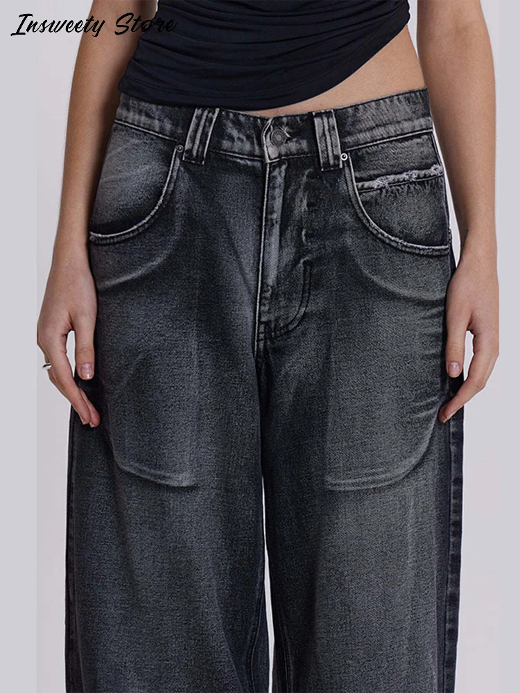 

Модные джинсы с принтом крыльев, женские прямые широкие брюки с высокой талией, весна-лето 2021, новая женская уличная одежда в стиле ретро