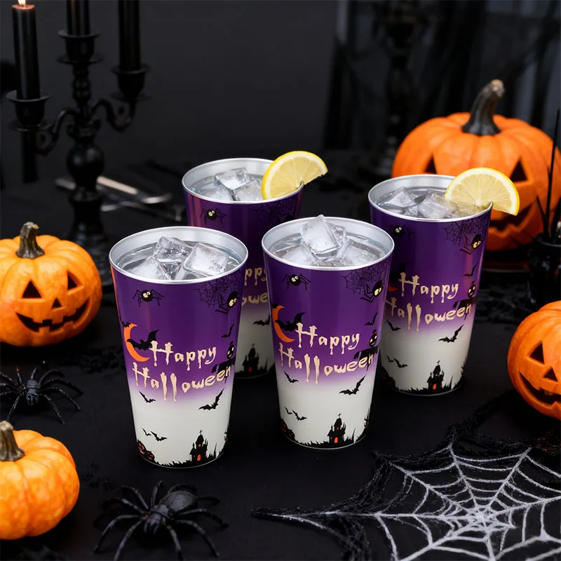 كوب ألومنيوم مضيء 450 مل للهالوين المتوهج - كوب مشروب الهالوين السعيد المخيف، خفيف الوزن وقابل لإعادة الاستخدام للحفلات والخدعة أو العلاج #3