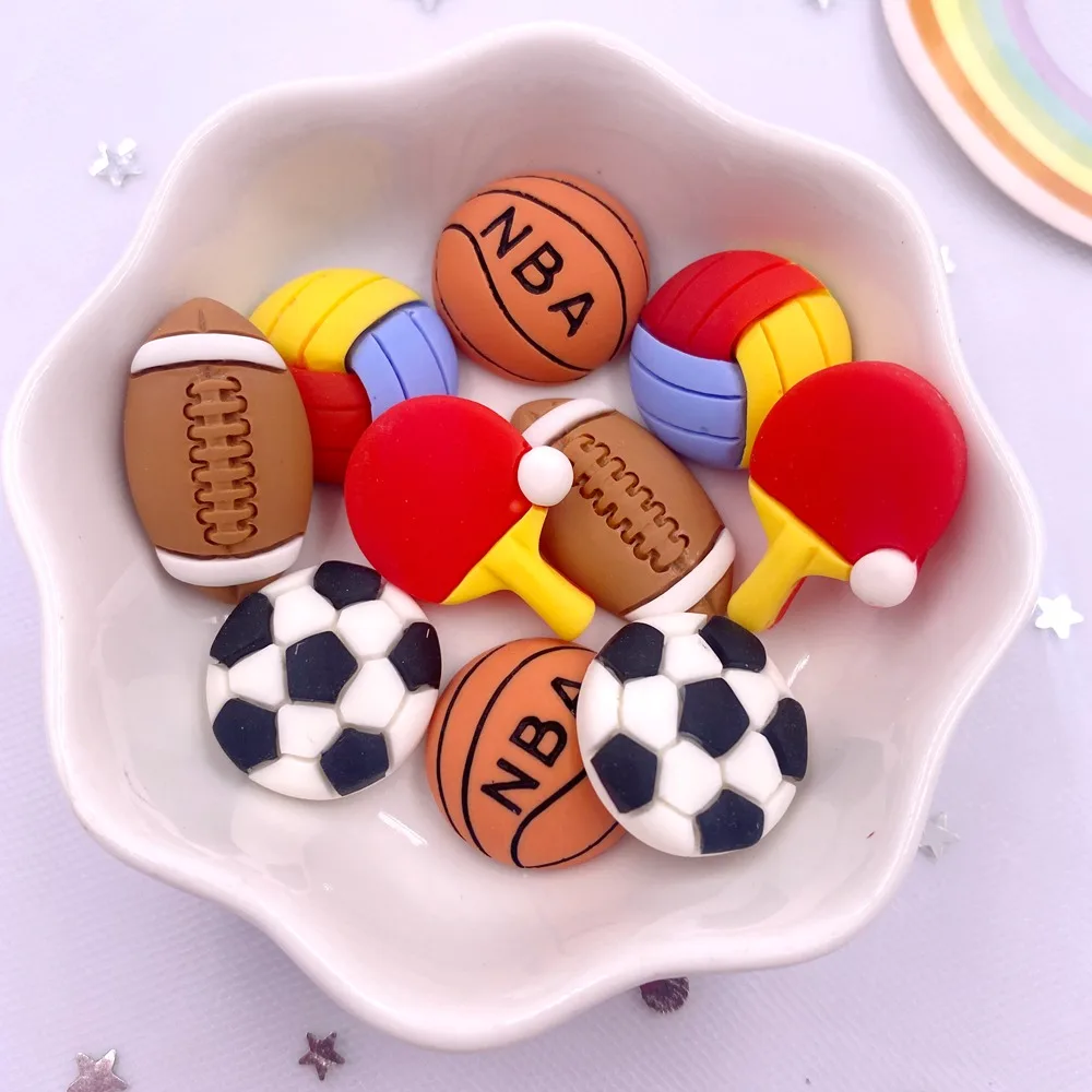 Colorful Resin Football basketball table tennis baseball rugby sports equipment Flatback Figurines 10PCS Scrapbook DIY Crafts M4