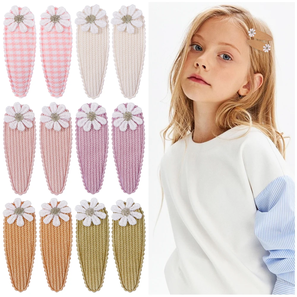 4Pcs Ins Flower Print Cotton Alloy Hair Bow Snap Clips Set Fabric Plaid Bobby Hairpins Hairgrips Girls Kids Headwear