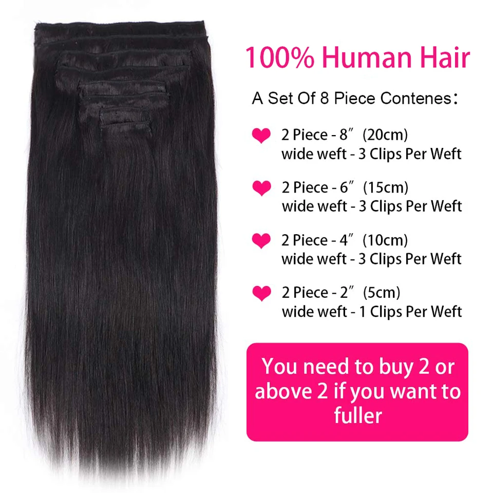 Extensión de cabello humano con clip, 120 g, 8 piezas, virgen, negro natural 4
