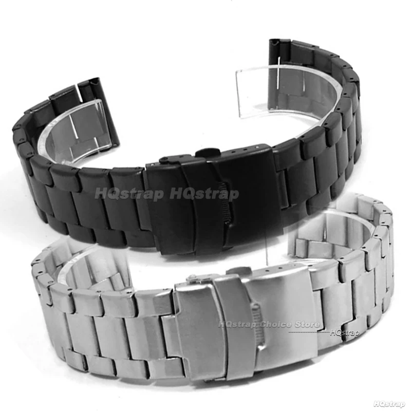 Metal Watch Strap 20mm 22mm Double Press Folding Buckle Universal Replacement Wristband Black Silver with Tool Watch Accessories