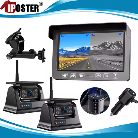 iPoster 1/2x Solar Backup Camera Rechargeable Battery Magnetic Base 5" Split 2 Screen / Full Screen Display Monitor For Caravan