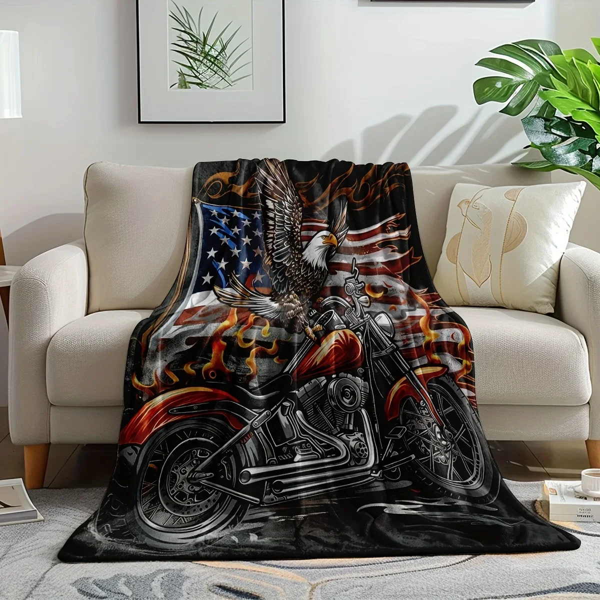 Heavy motorcycle-themed pattern Flannel printed blanket suitable for all seasons suitable for living room office sofa and travel