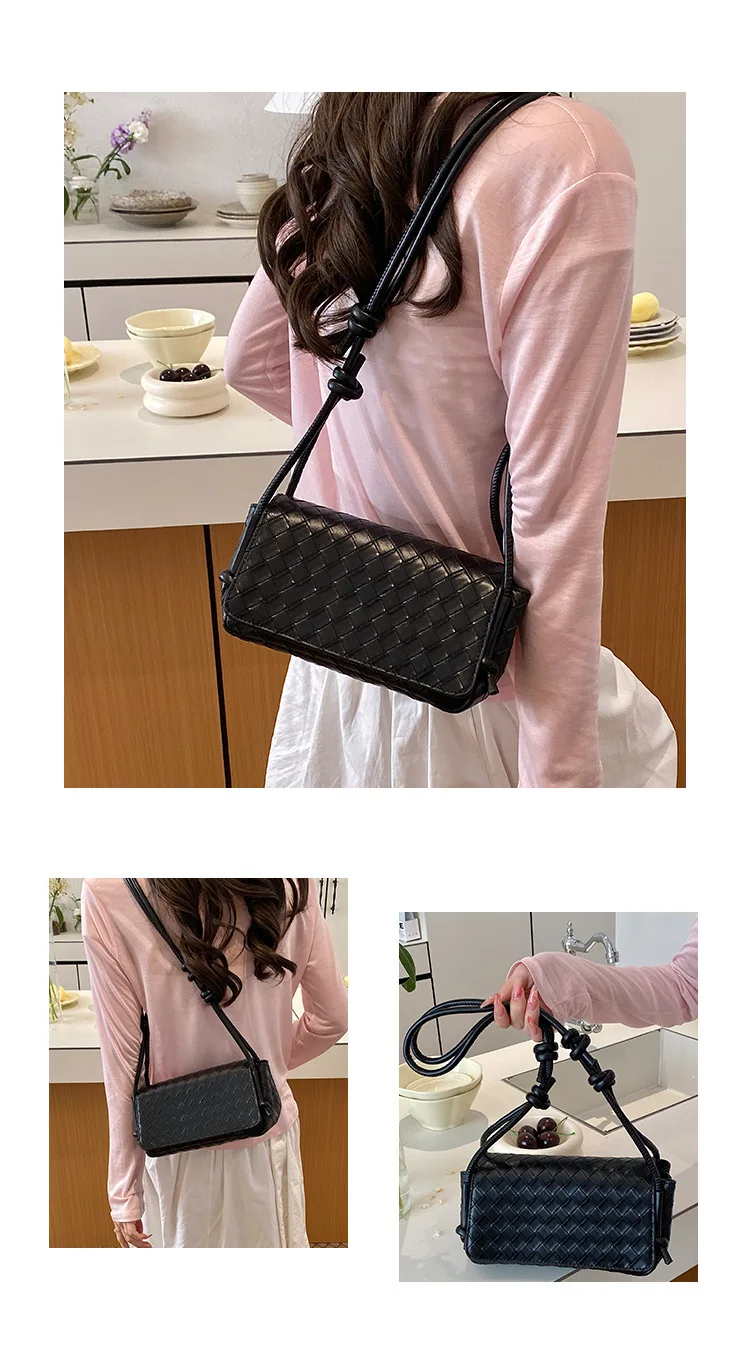 Bolso Bandolera Y2K para Mujer, Modelo LinJ2026, Tejido, de un Solo Hombro, Pequeño y Cuadrado, Bolso de Mano Moderno, Exclus...