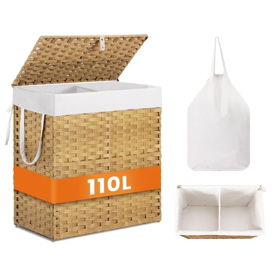 

Foldable Laundry HamperLarge Capacity Clothes Basket with Lid, 29.1 Gallon 110L Bin for Bedroom, Bathroom, and Wash RoomDouble I