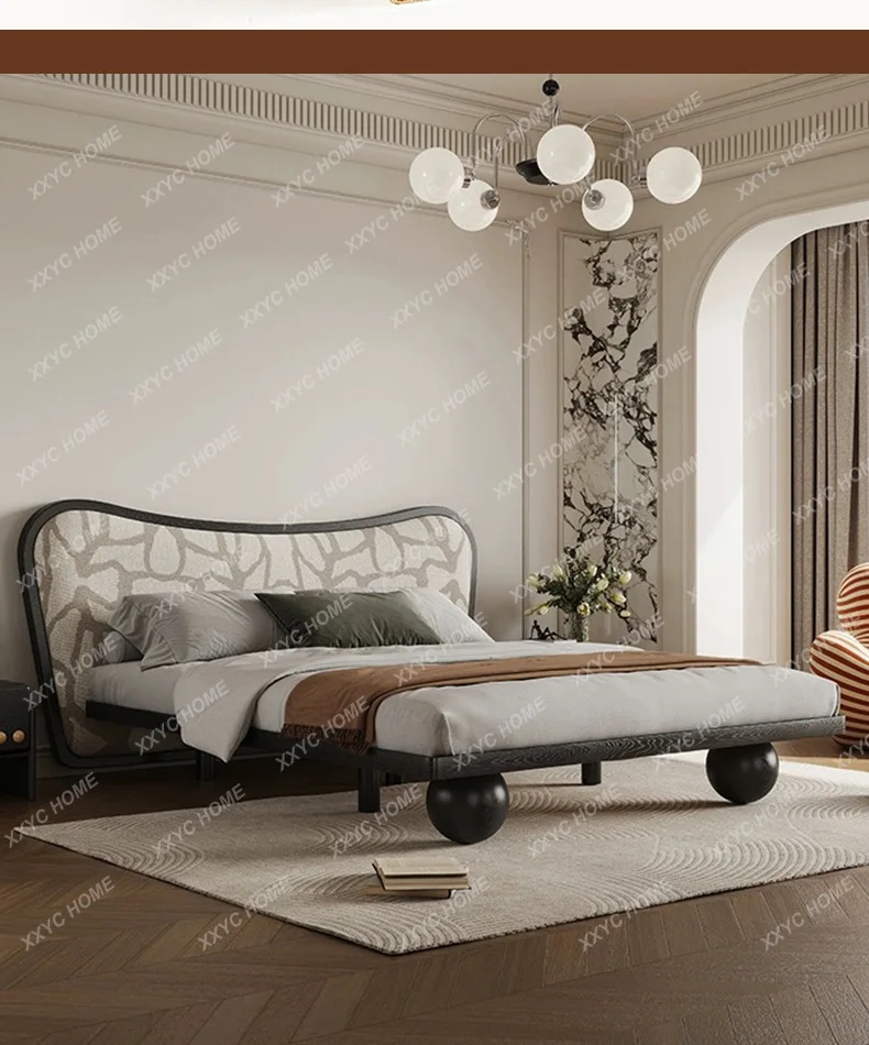 Light Luxury Retro Bed, Soft Bag Solid Wood Bedroom Double Bed, Master Bedroom Soft Bed