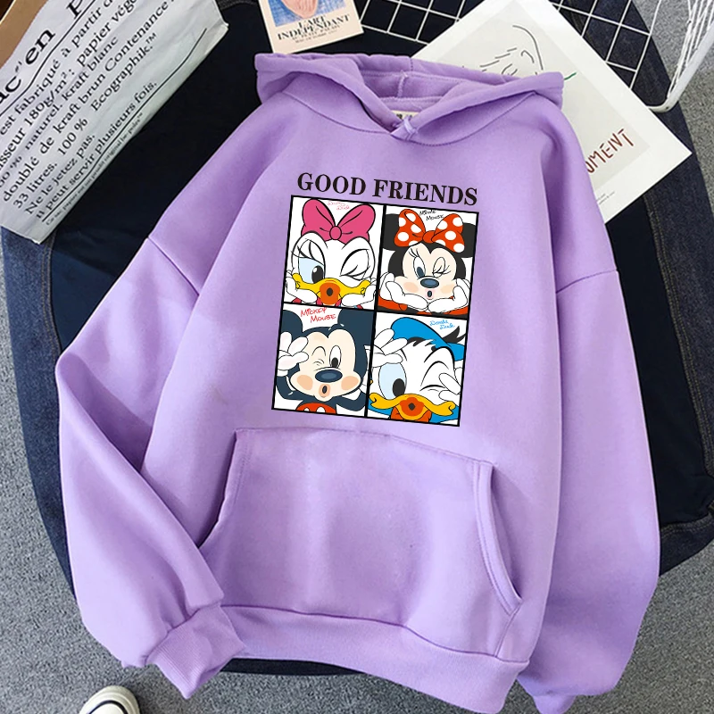 2024 Hoodie Minnie Disney Hoodie atasan pendek Mickey Mouse wanita Hoodie Sweatshirt anak-anak laki-laki perempuan Harajuku pakaian jalanan