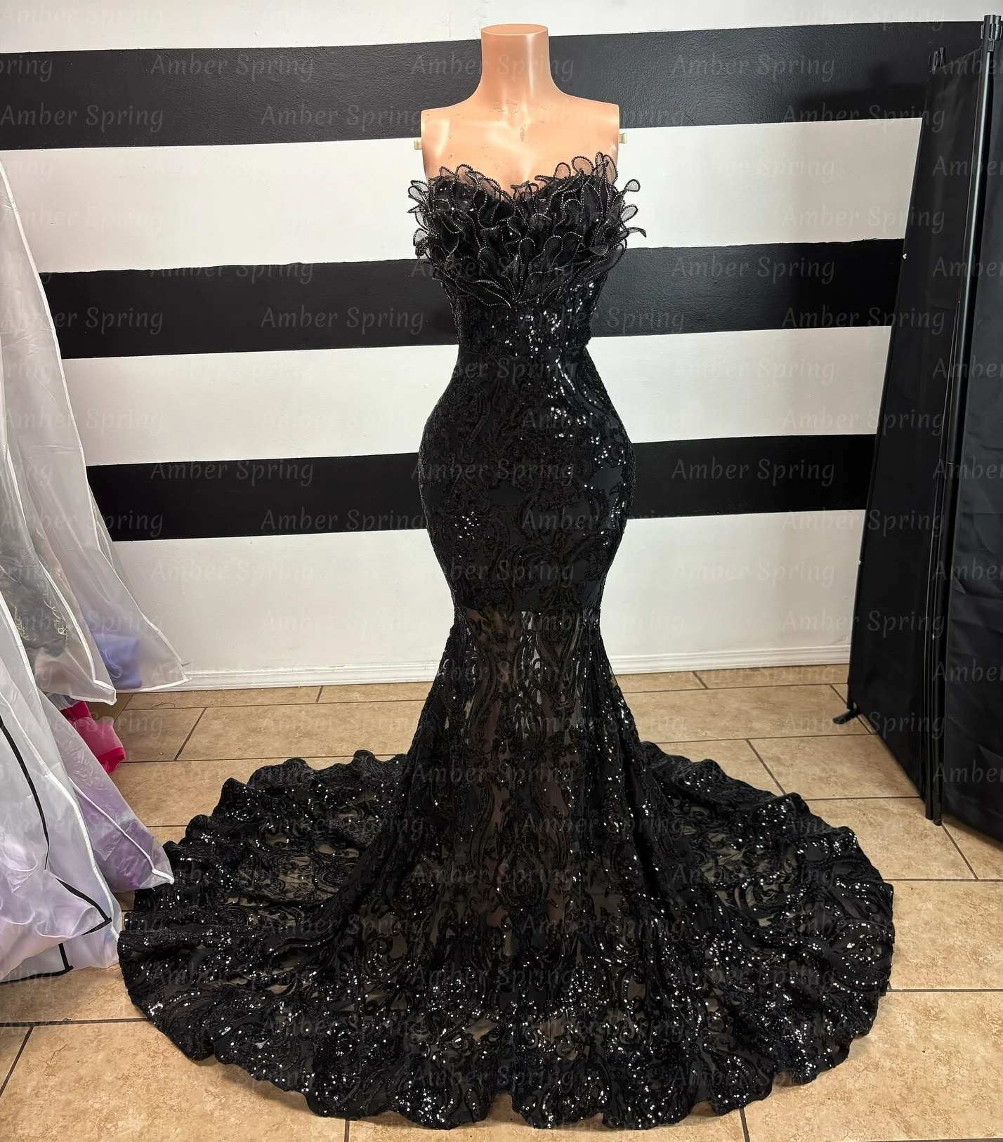 

Designer Black Sequins Evening Dresses Illusion Mermaid 3D Top Formal Met Gala Long Prom Gowns Exposed Boning Customized 2026