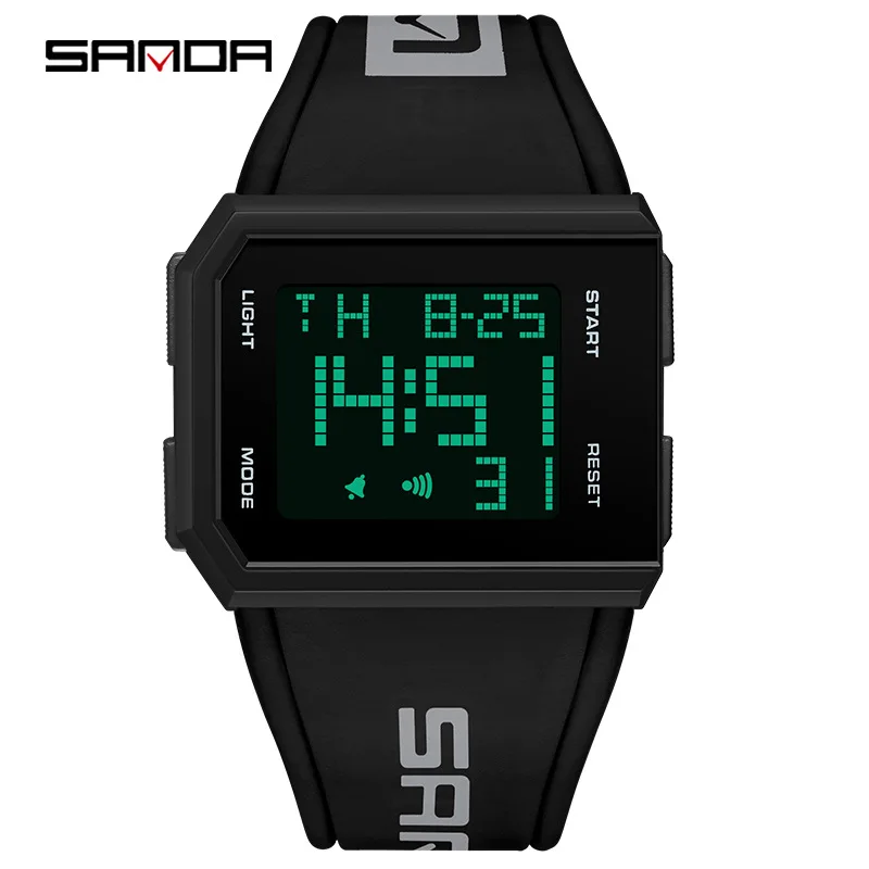 Sanda 9003 Unisex Teenagers Hand Clock Electronic Movement Water Resistant LED Luminous Alarm Model Wrist Digital Sport Watches