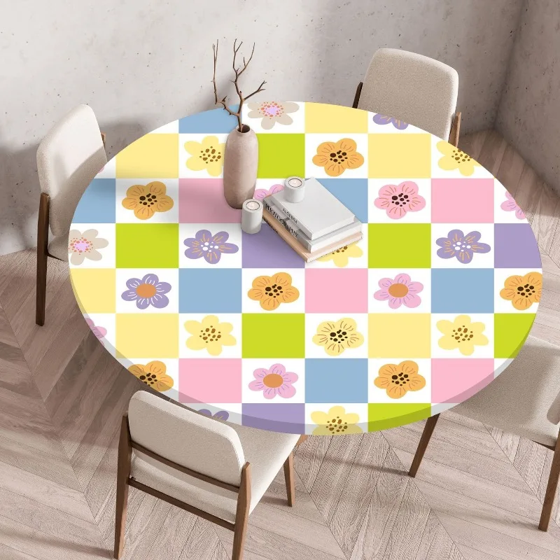 60/120cm Christmas Printed Round Tablecloth Waterproof Oil‑Proof Polyester Table Cover Wear‑Resistant Dust‑Proof Table Cloth