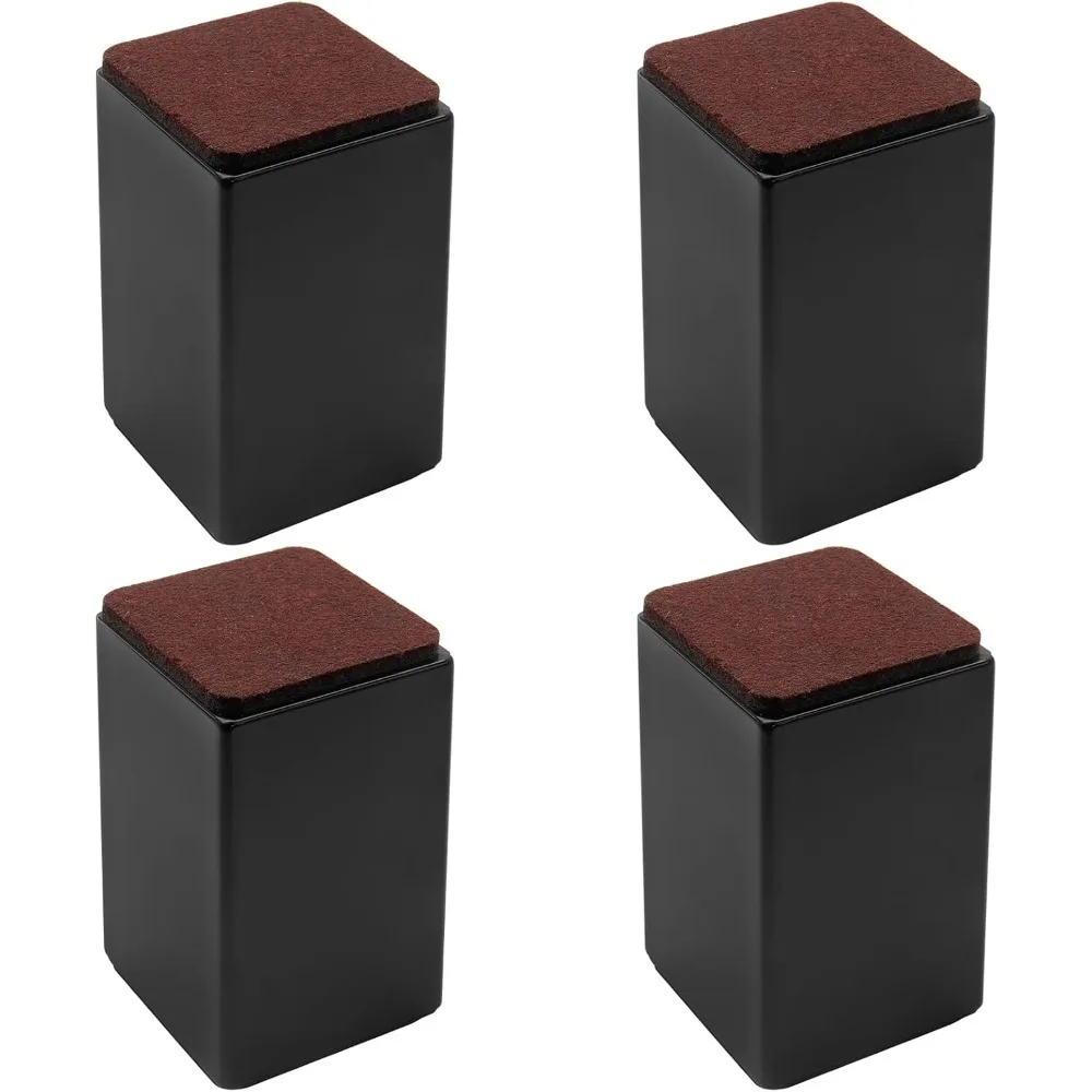 

4 Pcs Self-Adhesive Furniture Bed Risers, Square Heavy Duty Carbon Steel Table Sofa Risers Adds 4 Height with Felt Pad,Black