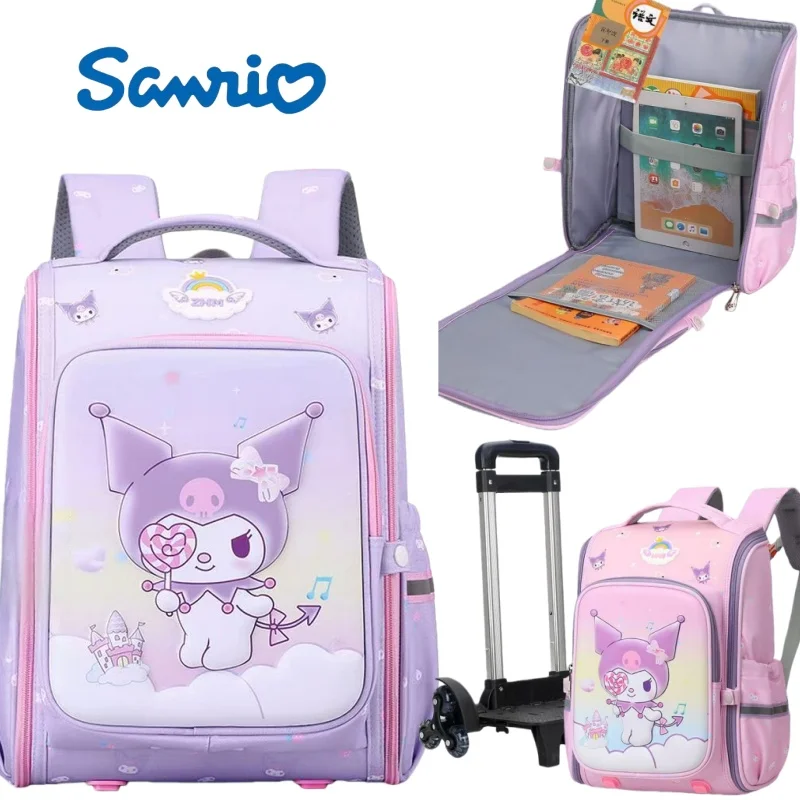 

Рюкзак Sanrio Kuromi на колесиках с поддержкой спины, школьный рюкзак, праздничный подарок, товары в стиле аниме, большая водонепроницаемая сумка для девочек