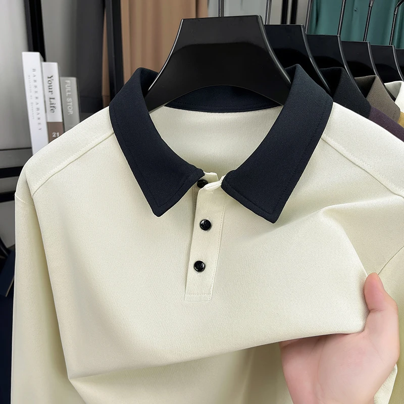 

High quality luxury long sleeve polo shirt new fashion brand solid color Korean youth lapel T-shirt business casual men's wear