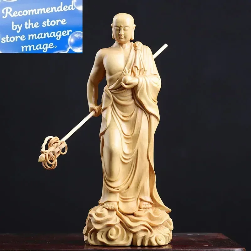 

Boxwood Ksitigarbha Sculpture Wood Buddha Statue Dizang Wang Bodhisattva Home Decor Crafts