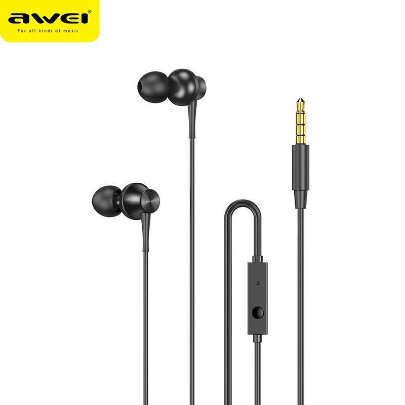 Awei PC-1 3.5mm auricolari cablati In-Ear cuffie sportive con auricolare cablato Mobile con microfono per auricolari Stereo Super Bass del telefono