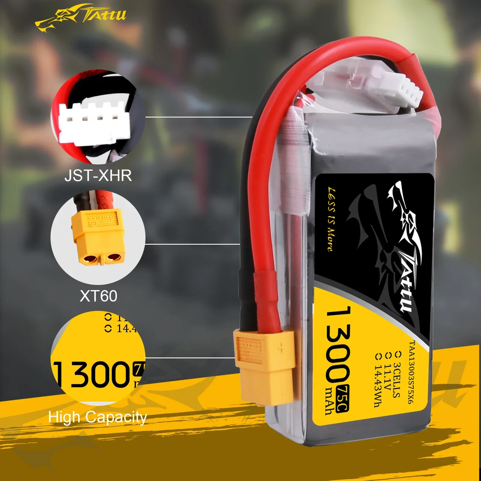 Tattu Lipo Battery 3S 1300mAh Lipo Battery 11.1V FPV Drone 75C XT60 Plug ZMR250 Qav 250 FPV Frame TA-75C-1300-3S-XT60