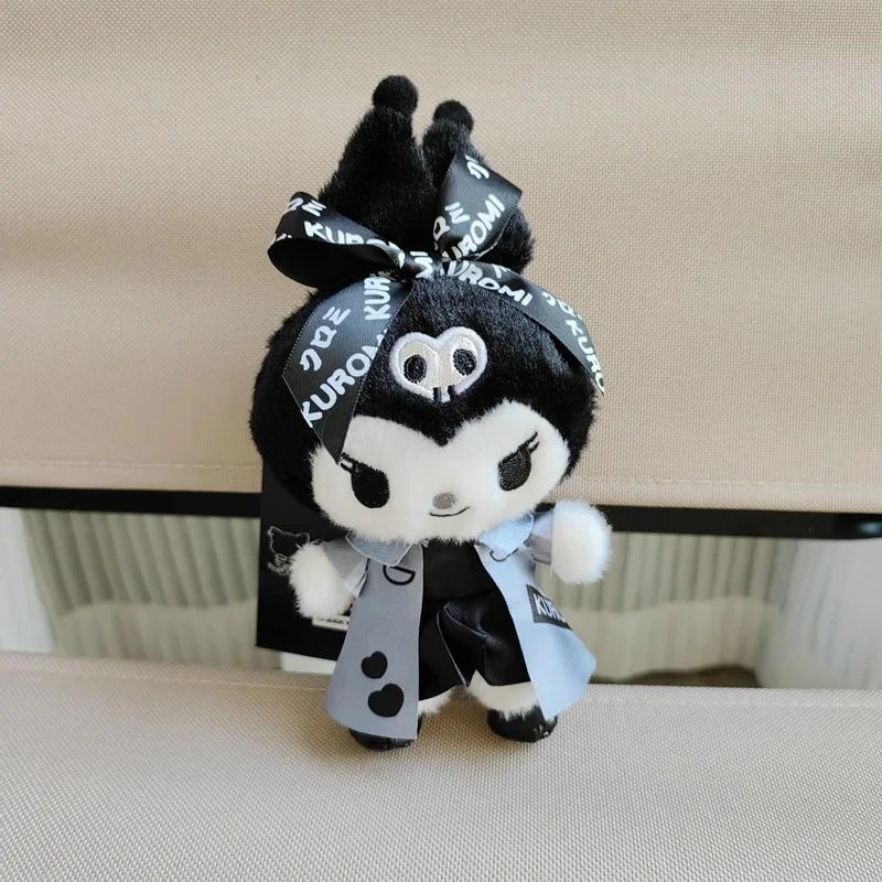 Sanrio Cute Black and White Series Kuromi Plush Toy Doll Bag Decoration 10cm Backpack Keychain Pendant Girls Birthday Gift