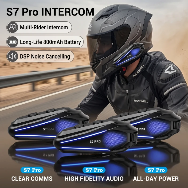 Nouveau casque de moto S7 Pro avec interphone Bluetooth 5.3, étanche IP67, partage de musique, réduction du bruit, autonomie de la batterie toute la journée