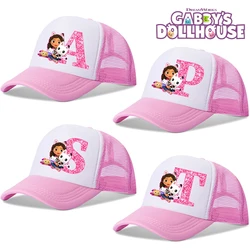 Cute Gabby Dollhouses Girls Baseball Caps English Letters Cartoon Hat Children Casual Hat Adjustable Peaked Cap Birthday Gifts