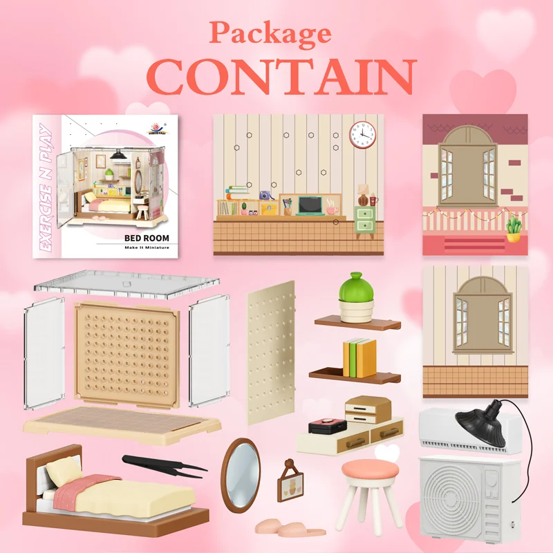 MINIATUROWY Model Pokoju do Spania Puzzle 3D Seria Super Store Happy Meals Kuchnia Plastikowy Zestaw DIY Miniatura Domu Klocki Konstrukcyjne