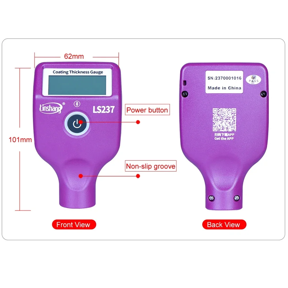 For LS237 Car Paint Thickness Gauge Checking Auto Coating Identify Ferrous Putty with Three Color and Rotatable Screen