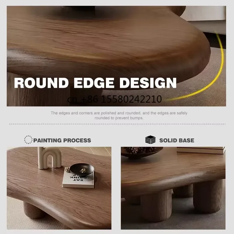 for AN-2413 Mid-Century Modern Walnut Table Retro Cloud Shape Coffee Table for Small Apartment Living Room view 3