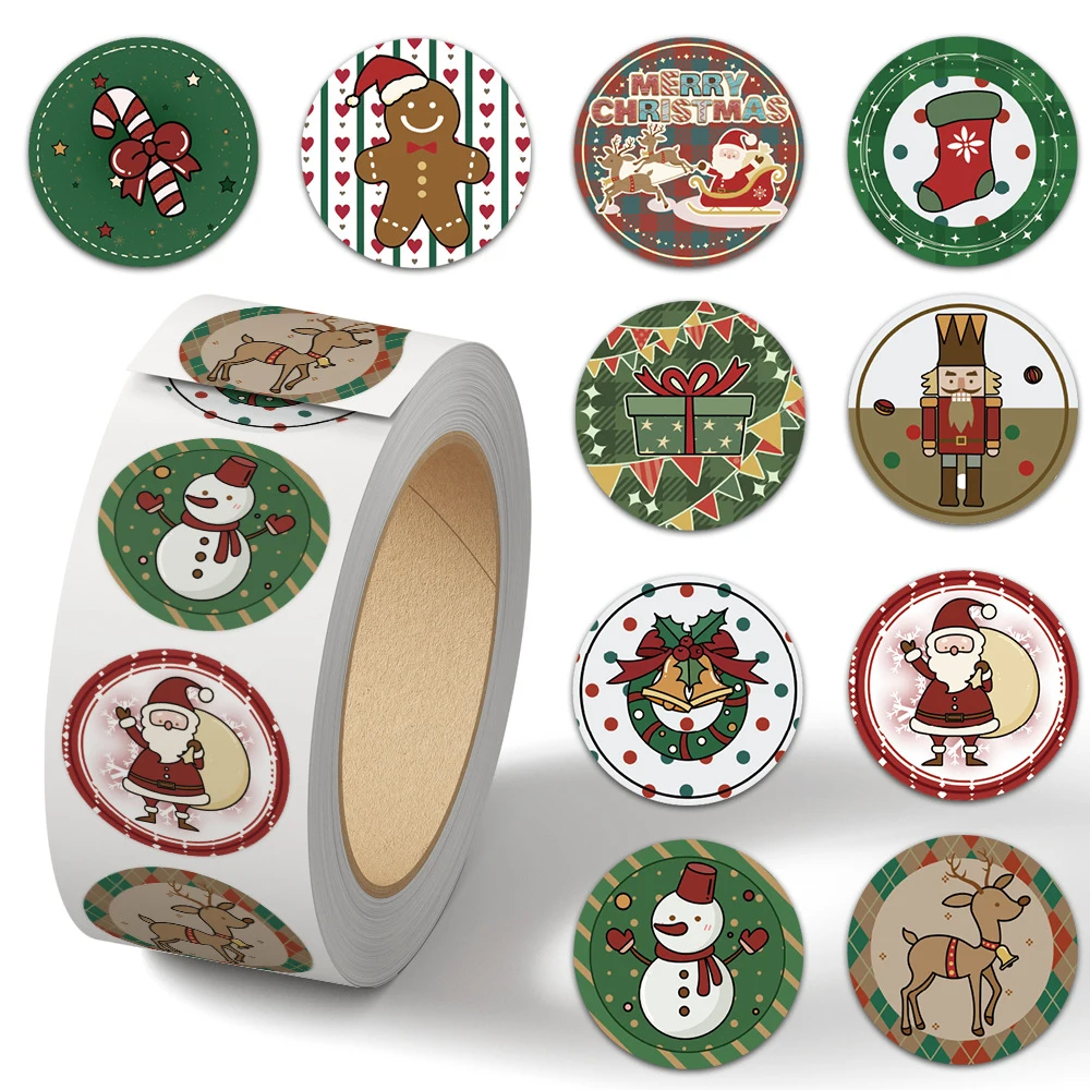 500pcs/Roll Cute Christmas Reward Stickers Funny Cartoon Decoration Decals DIY Skateboard Waterproof Seal Label Sticker Toy Gift