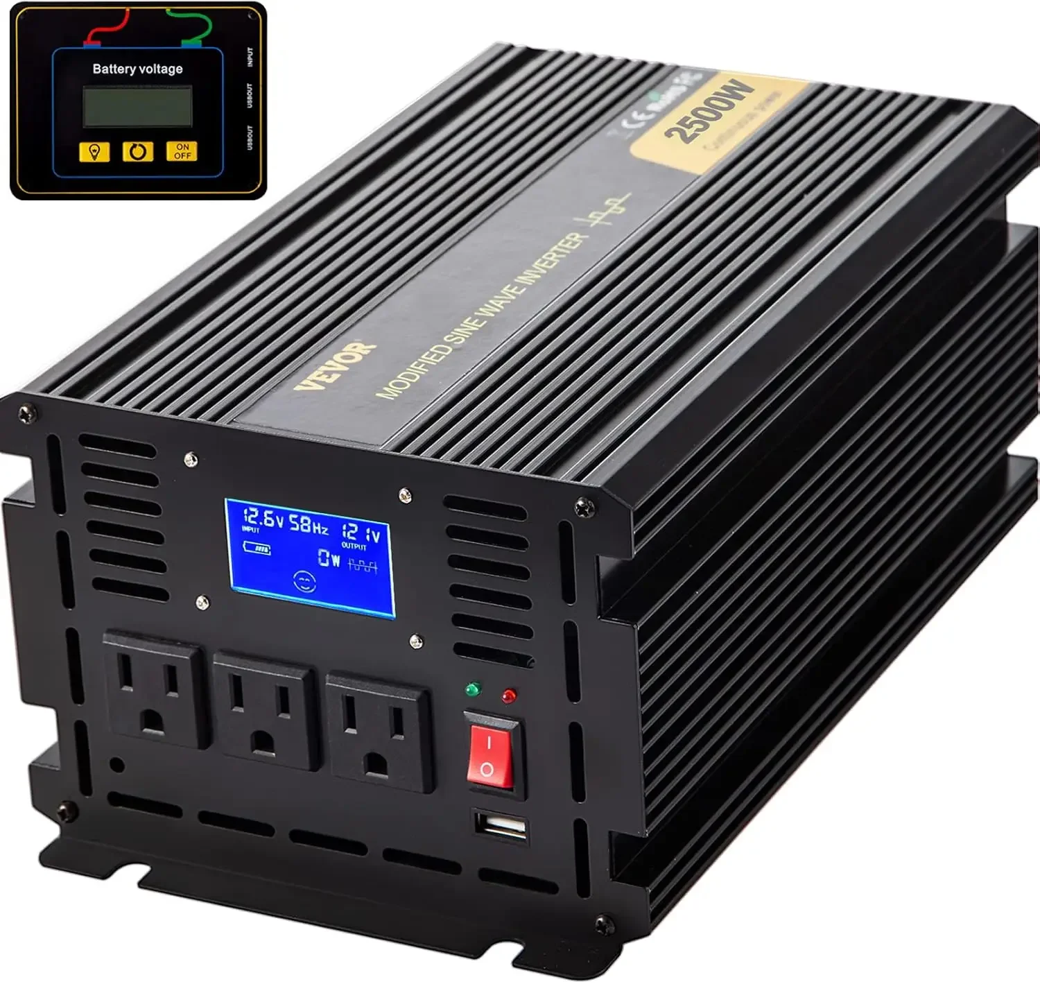 

Power Inverter,2500W Modified Sine Wave Inverter DC 12V to AC 120VCar Converter with LCD Display Remote Controller LED Indicator
