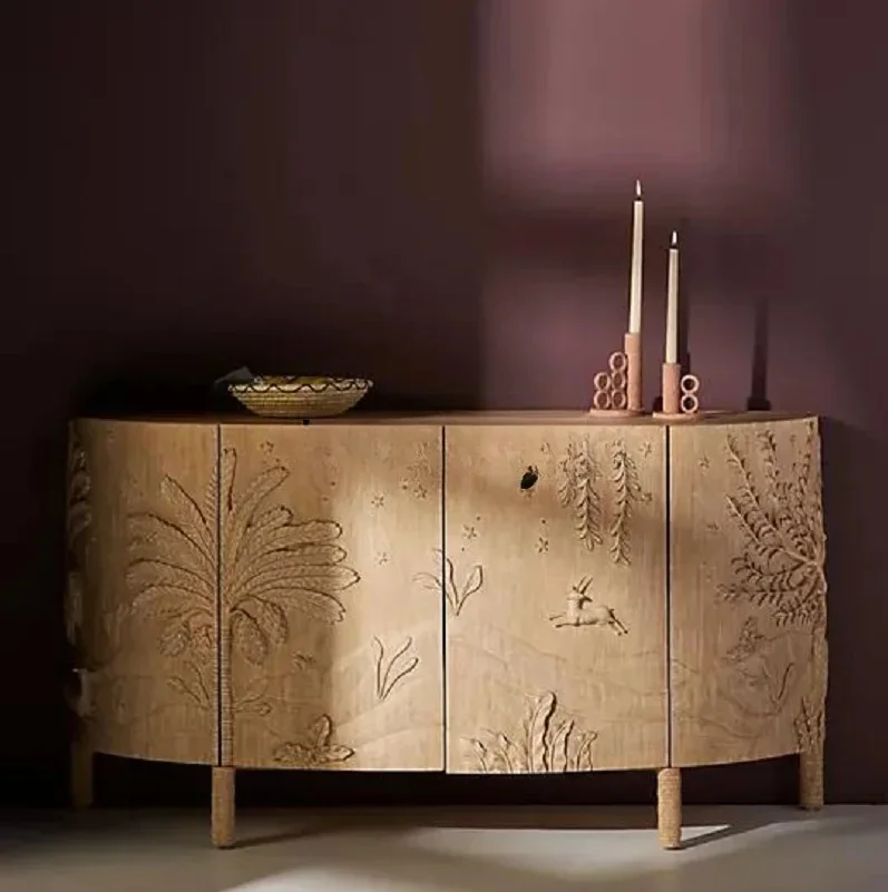 

Wabi-sabi style dining side cabinet American country solid wood semi-circular entrance French solid wood retro carved decoration