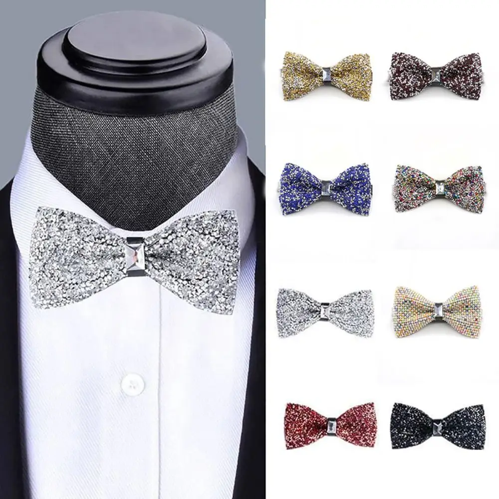 New Polyester Fabric Rhinestone Bow Tie Adjustable Bowknot Necktie Neck Collar Party
