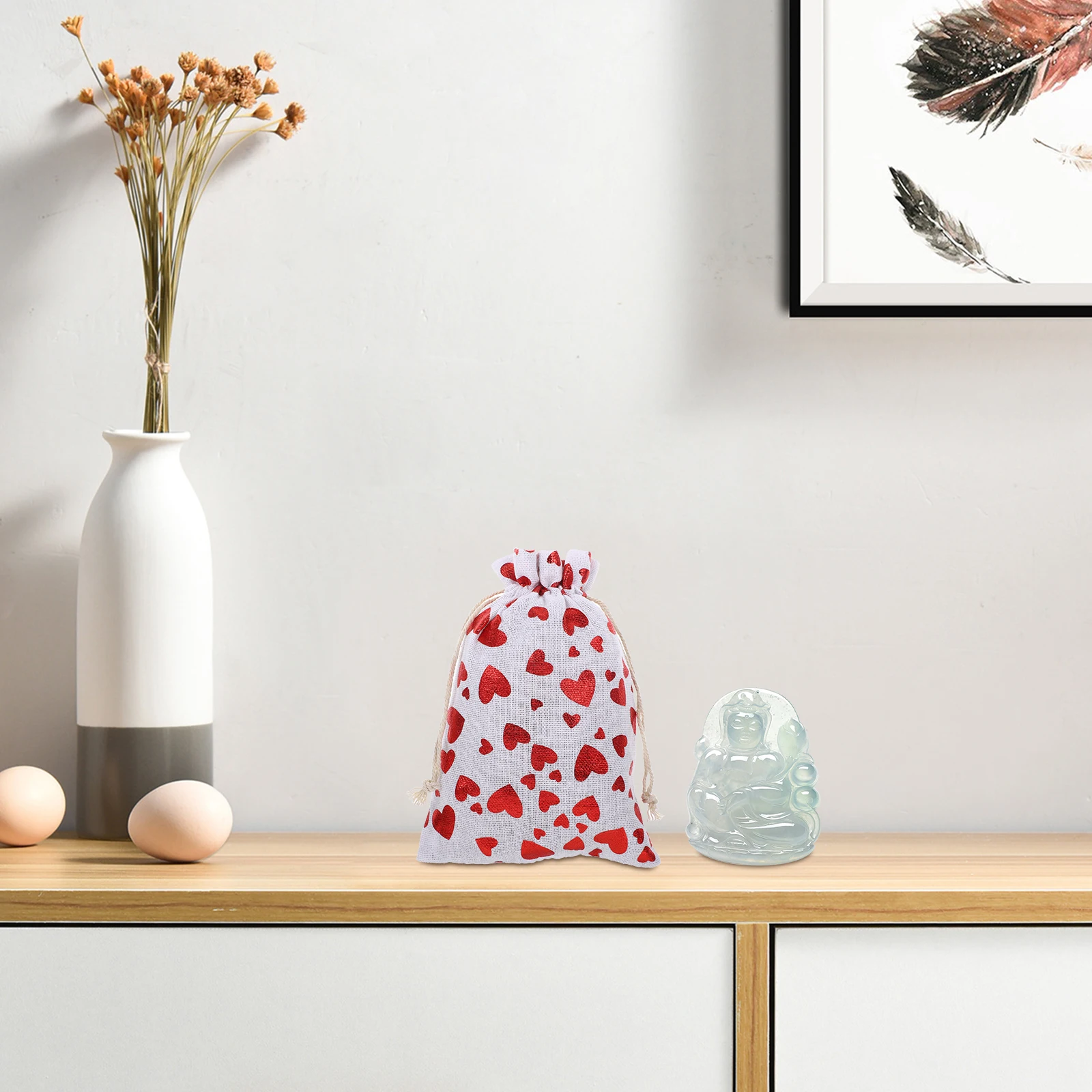 

50pcs Candy Bags Linen Drawstring Pouch 13x18cm Heart Pattern Gift Bag Jewelry Bag Small Burlap Hearts Valentine Party Favor