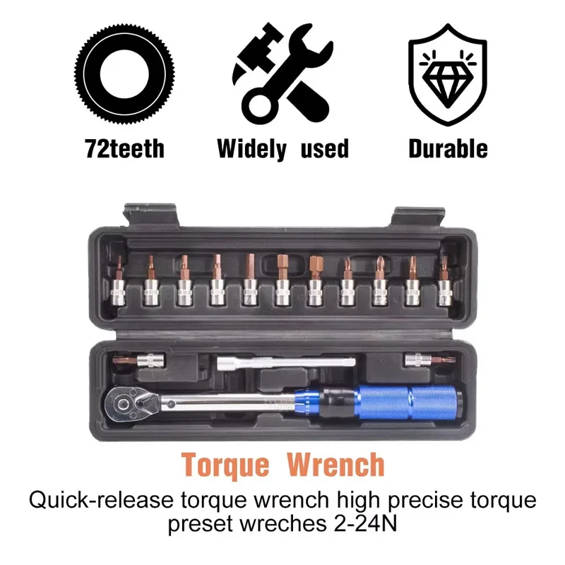 

15Pcs Bicycle Torque Wrench Set Socket Preset Type Spanner Repair Kit 1/4 Inch Dual Direction Bike Allen Key Tool for precise