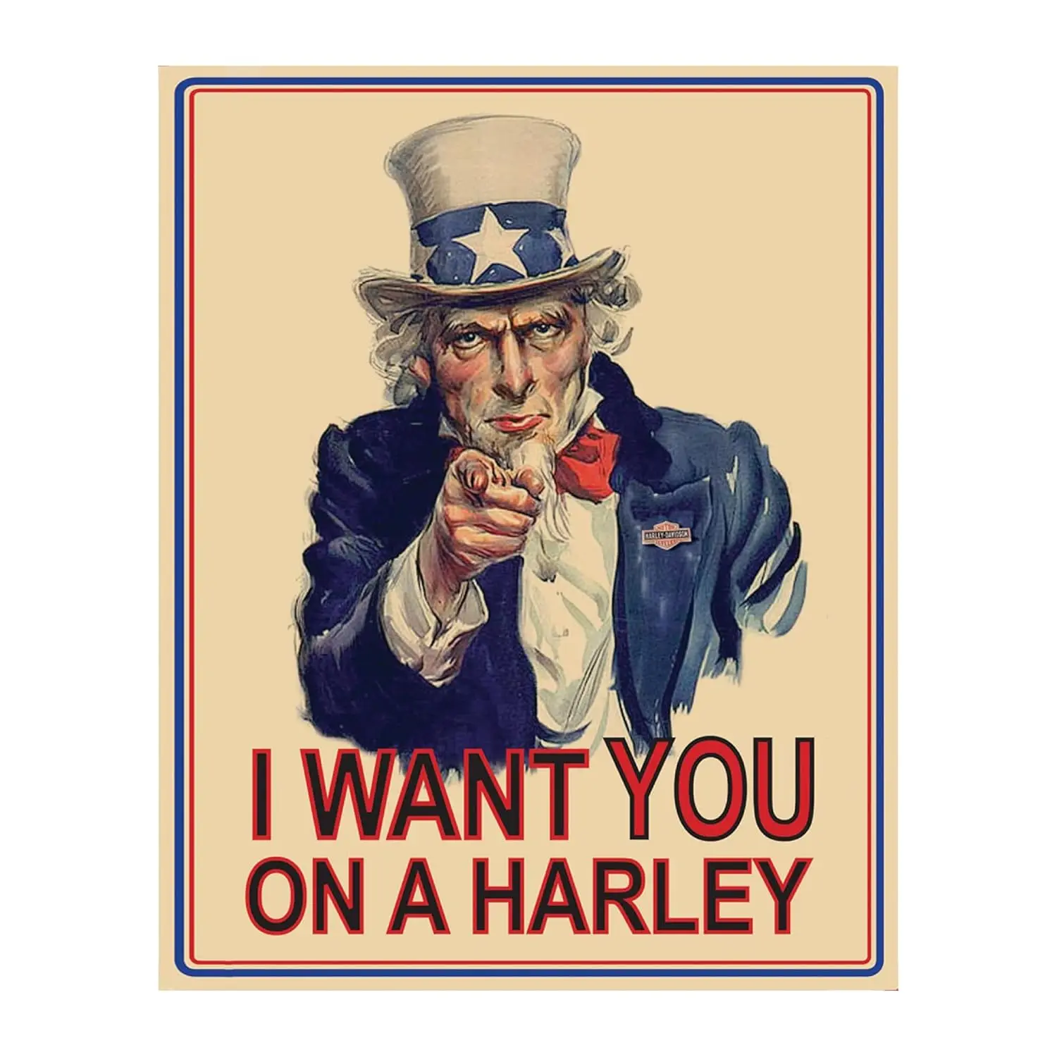 Uncle Sam- I Want You On Harley- Funny Quotes Wall Art, Davidson Image Wall Art Print For Home Decor, Bedroom Decor, Living Room