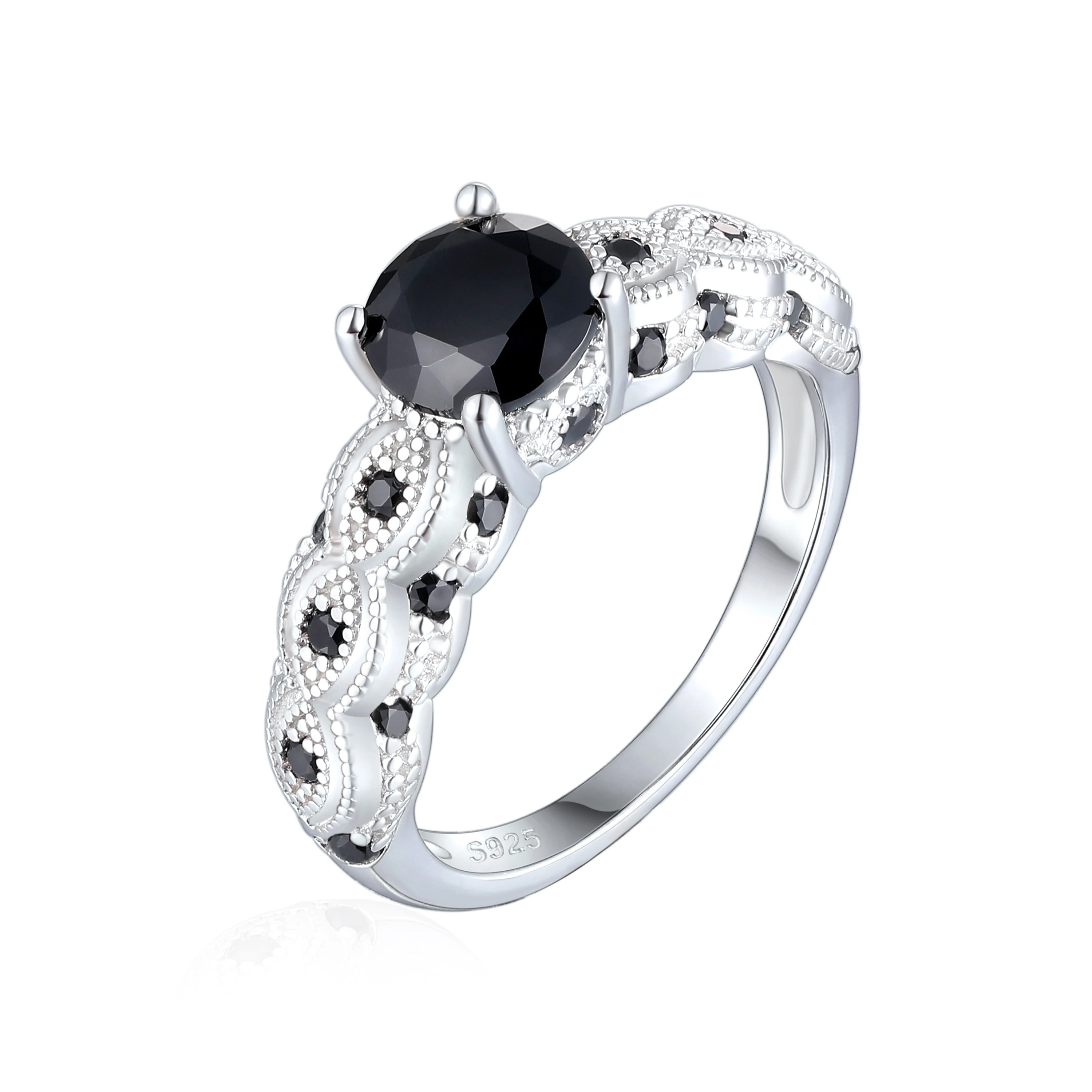 

Factory Hot Selling Fine Jewelry 925 Sterling Silver Ring With Black Stones