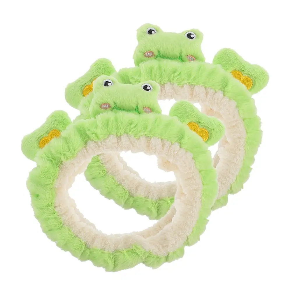 2 Pcs Cute Frog Plush Animal Headbands for Women Girls Spa Face Washing Makeup Hair Accessories Soft Comfortable Elastic Design