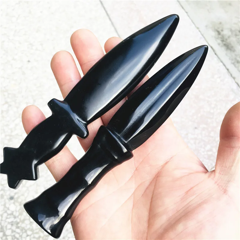 Natürlicher Obsidian Heilkristall Schutzstein Handgefertigtes Messer Männergeschenke Magischer Talisman Schwert Hexenzubehör Dekoration – Detail 7