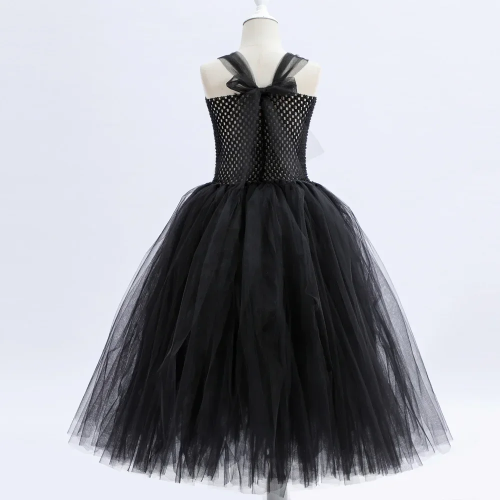 Mädchen Cosplay Kostüm Kleid Kinder Böse Königin Rollenspiel Outfit Schwarzes Federflügel Netz-Tutu-Kleid für Halloween Karneval – Detail 9