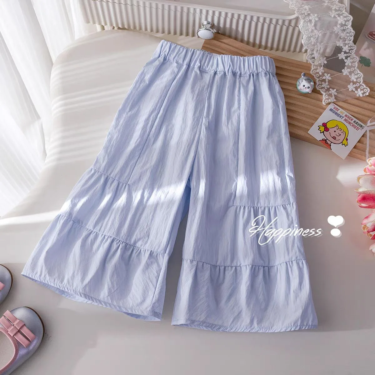 Girls' Summer Casual Pants Baby Foreign Style Children's Korean Version Loose and Thin Splicing Fashionable Wide-leg Pants