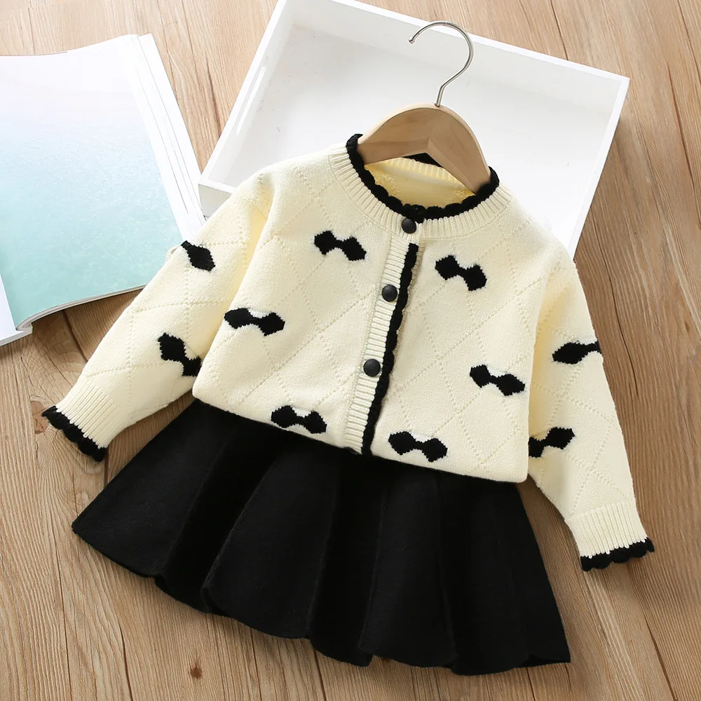 

Модный комплект одежды для девочек, вязаные кардиганы и юбки, детская одежда, одежда принцессы для девочек, комплект из 2 предметов для младенцев