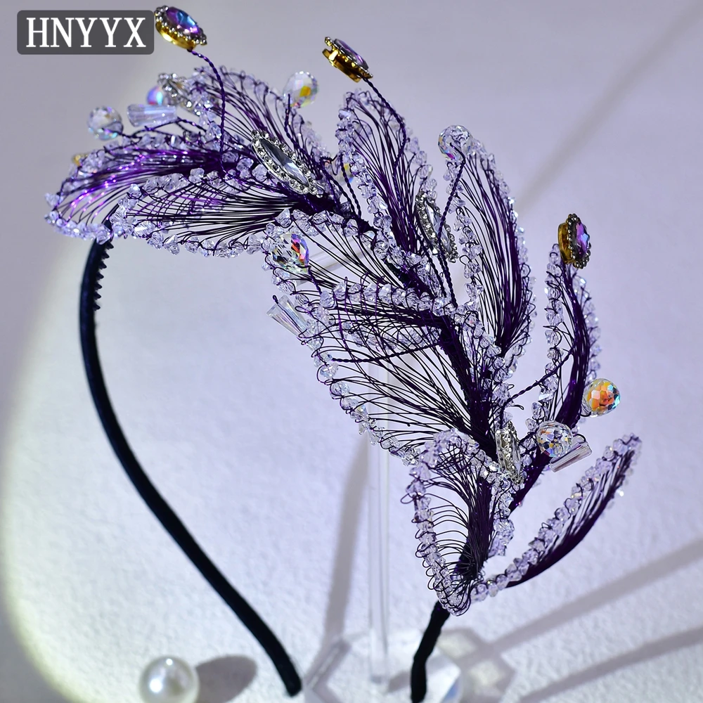 

HNYYX Purple Crystal Headband Luxury Vintage Hair Accessories Flower Beaded Hair Wear Hand-Braided Hair Piece for Wedding A127