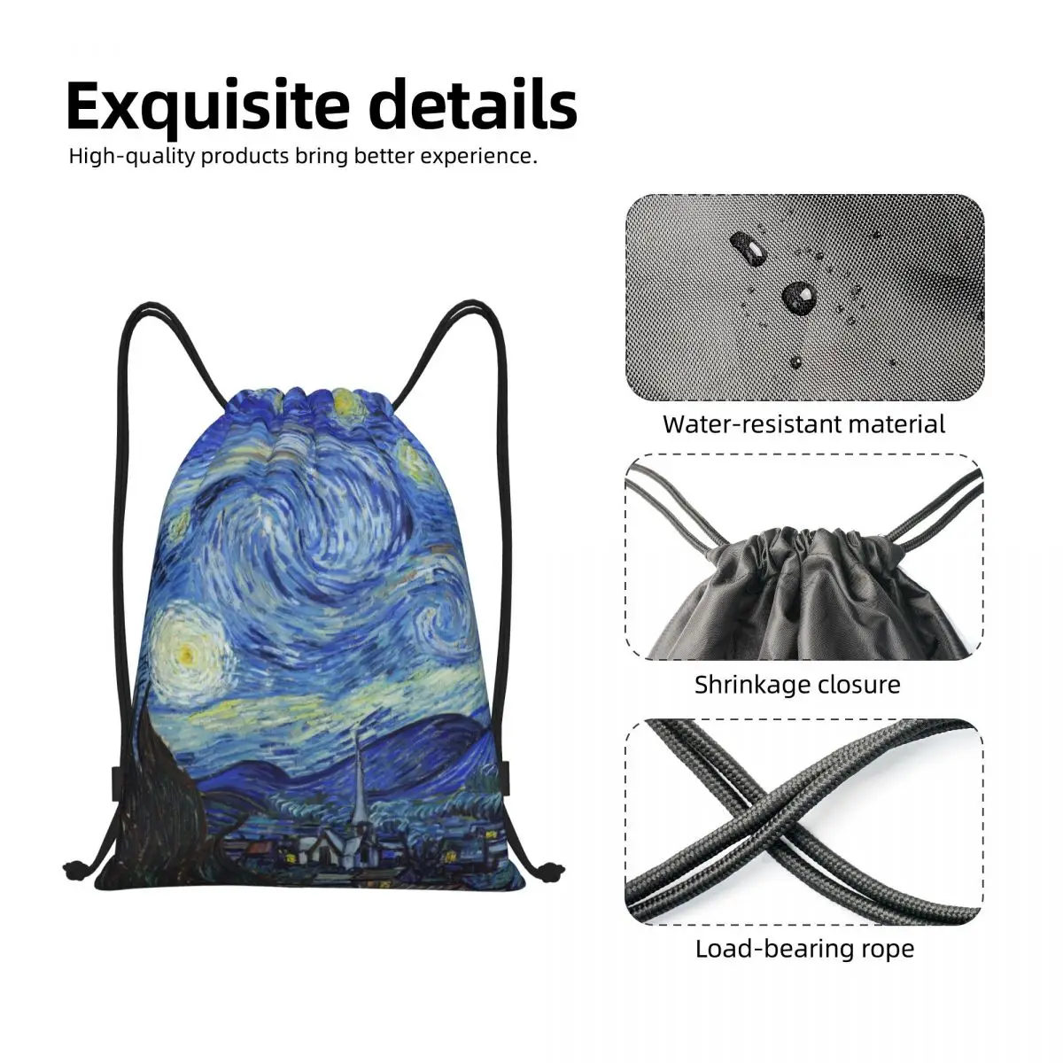 Sac à dos de sport personnalisé pour hommes et femmes, sac pliable, sac à provisions, sac Wstring de proximité, nuit étoilée, Vincent Van Gogh,