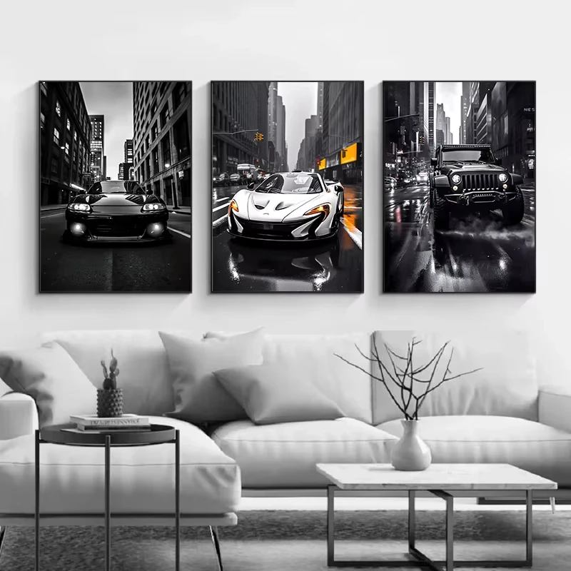 سلسلة السيارات الحديثة تطور M3 M4 ملصق أسود فاخر سباق السيارات حائط لوح رسم صورة لغرفة المعيشة ديكور المنزل