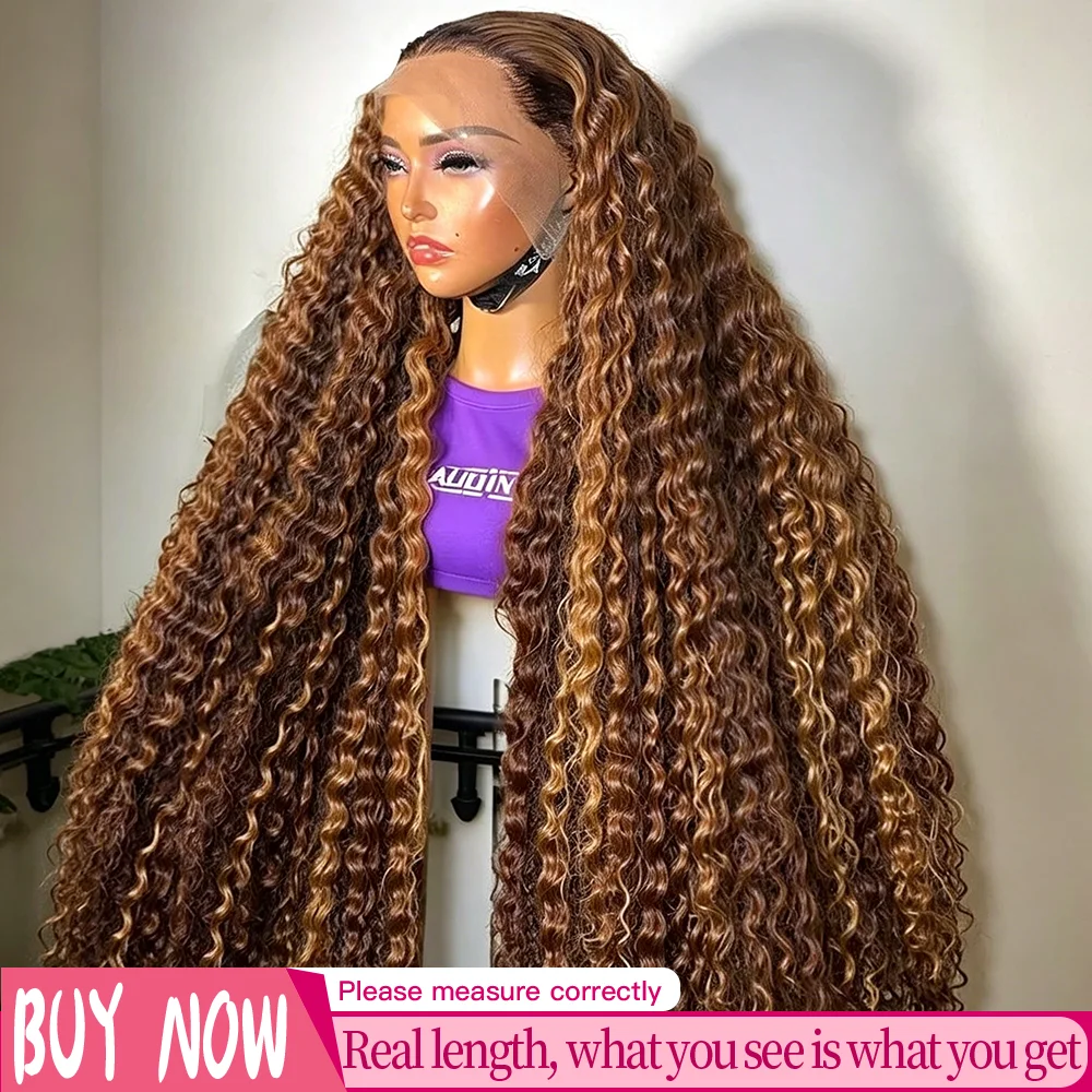 30 inch Highlight Ombre Lace Front Wig Human Hair 13x6 HD Honey Blonde 4/27 Deep Wave Lace Frontal Wigs Glueless Wigs Human Hair