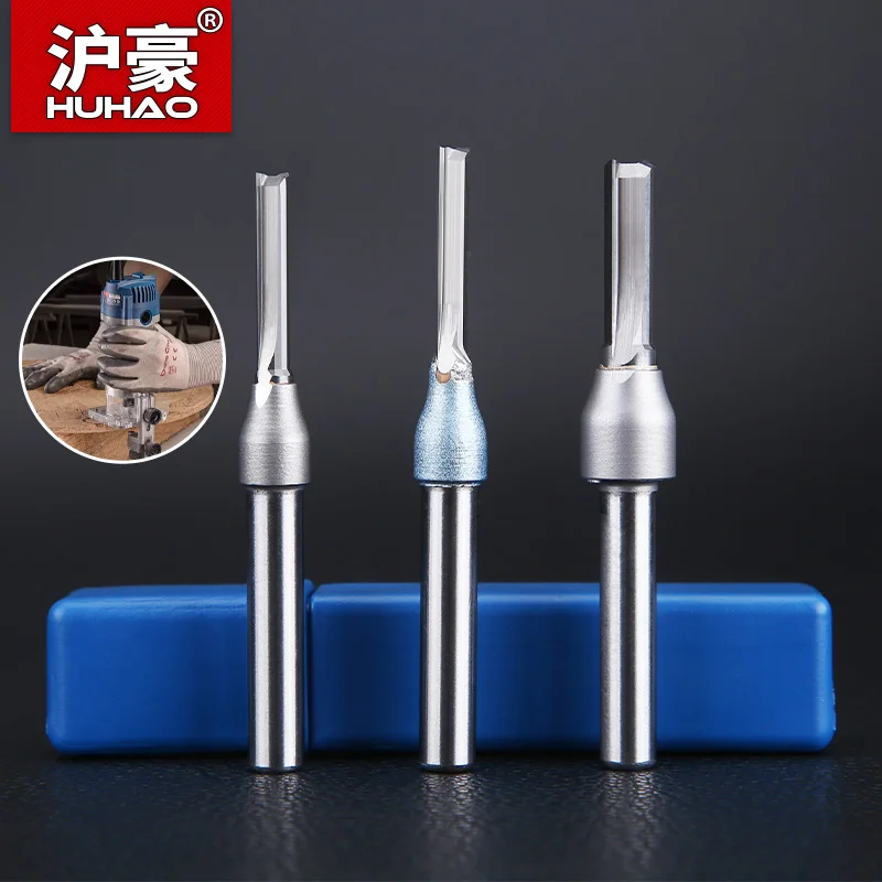 HUHAO Edge Trimmer Straight Router Bits 1/4 Shank Wood Cutting Double-Edged TCT Carbide Trimmer Milling Cutter Woodworking Tool
