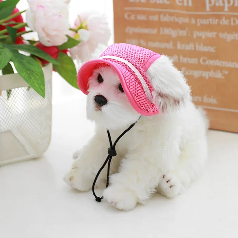 Summer Dog Hats With Ear Holes Pet Cap Round Brim Visor Hat Mesh Breathable Outdoor Dog Sun Cap For Small Dogs Pet Accessories - view 5