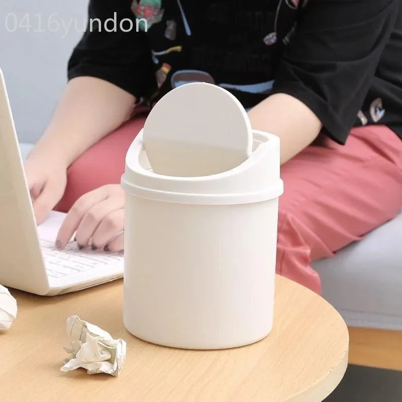 Mini Desktop Bin Small Trash Can Tube with Cover Bedroom Trash Can Garbage Can Clean Workspace Storage Box Home Desk