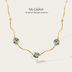 YACHAN Stainless Steel Splice Chain Necklace for Women Acrylic 18K Gold Plated Chains Natural Stone Necklaces Trendy Jewellery