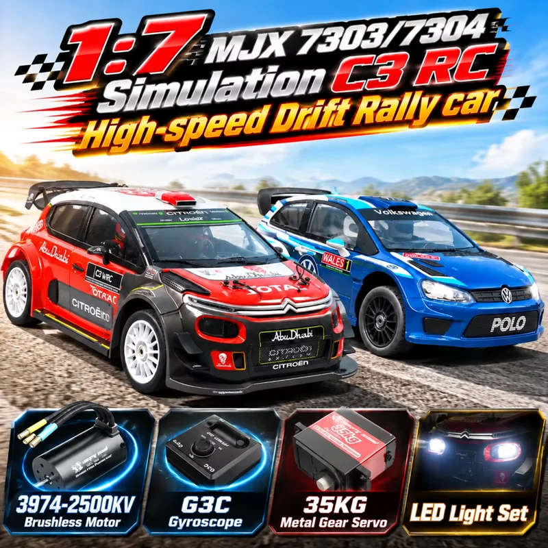 New 1/7 4S Brushless MJX 7303/7304 4WD Remote Control High-speed Drift Rally Car Simulation C3 Electric RC Gyro Model With Light