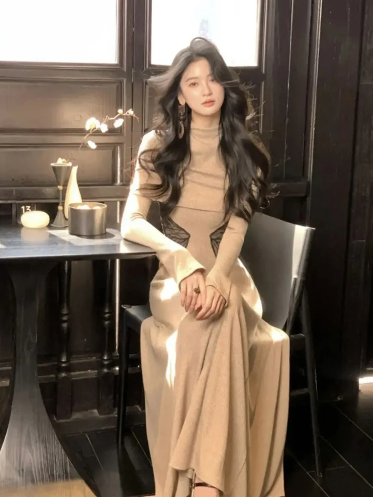 Y2k الجمالية قطعتين مجموعة النساء الدانتيل فراشة محبوك فستان عالي الخصر + نصف الياقة العالية سموك فروك 2025 الجنية الجرونج البدلة #6